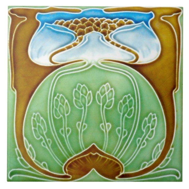 Jugendstil-Keramik Feuerstelle Wand Tile Fliese (Vorderseite)