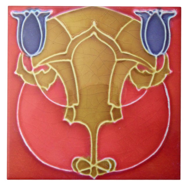 Jugendstil-Keramik Feuerstelle Wand Tile Fliese (Vorderseite)