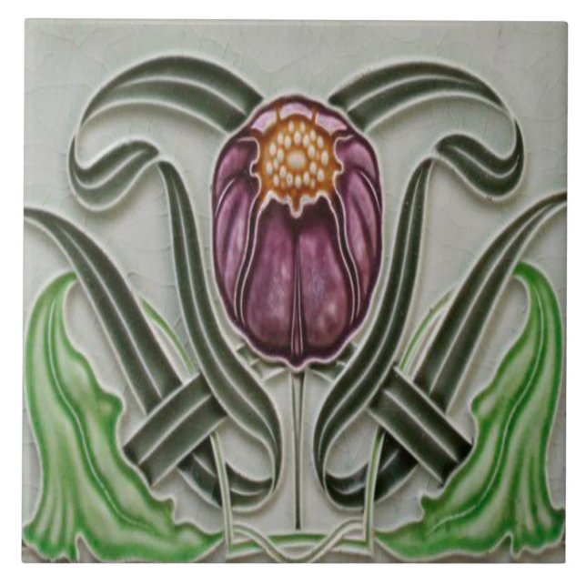 Jugendstil-Keramik Feuerstelle Wand Tile Fliese (Vorderseite)