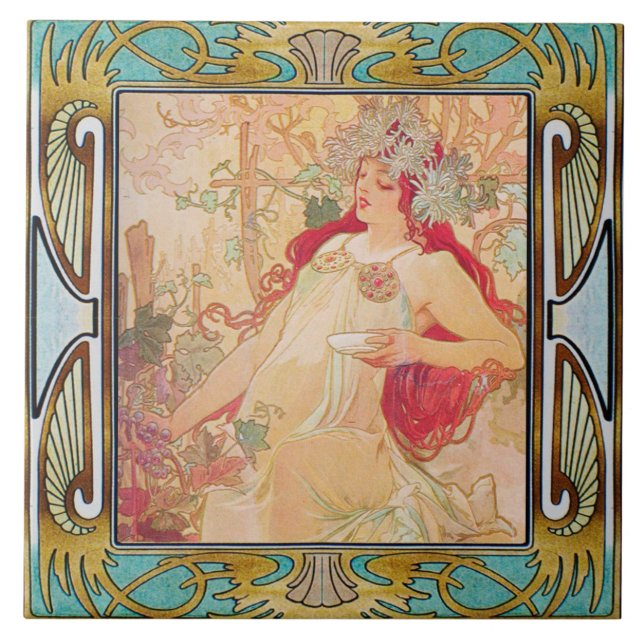 Jugendstil-Keramik Tile Alphose mucha Design 05 Fliese (Vorderseite)