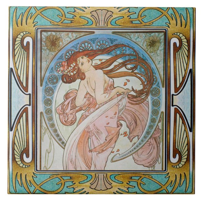 Jugendstil-Keramik Tile Alphose mucha Design 13 Fliese (Vorderseite)