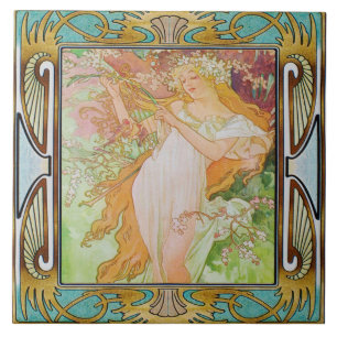 Jugendstil Keramikfliese Alphonse Mucha Design 02
