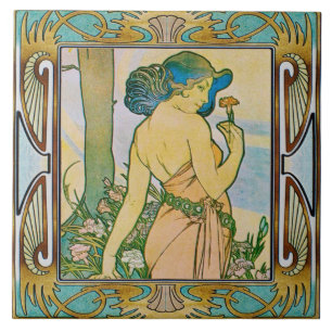 Jugendstil Keramikfliese Alphonse Mucha Design 08