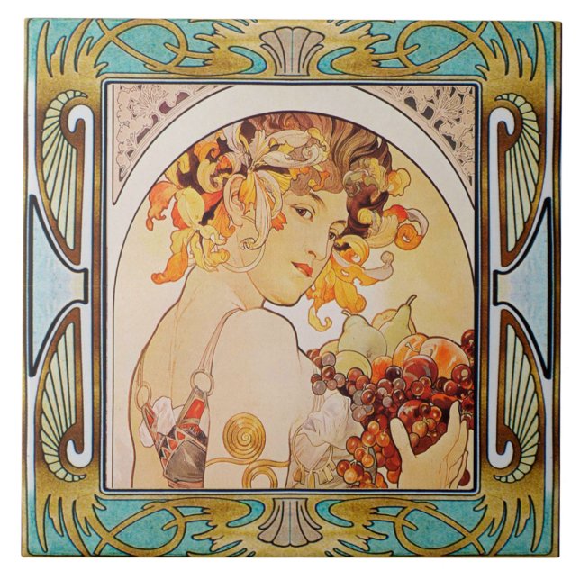 Jugendstil Keramikfliese Alphonse Mucha Design 10 (Vorderseite)