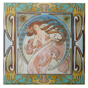 Jugendstil Keramikfliese Alphonse Mucha Design 13