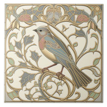 Jugendstil-Keramikfliese mit Mosaik-Vogel-Design