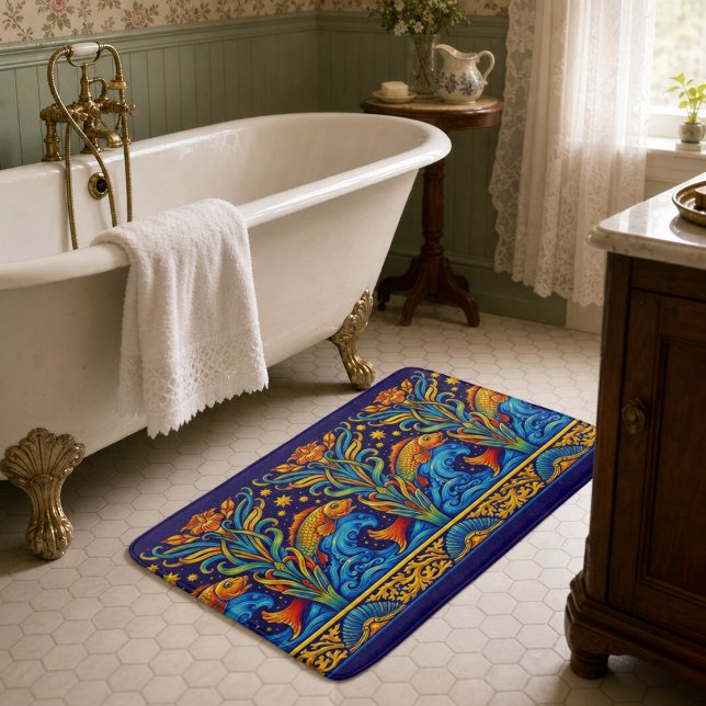 Jugendstil-Koi-Fisch- und Blumenfriesmuster Badematte (Von Creator hochgeladen)