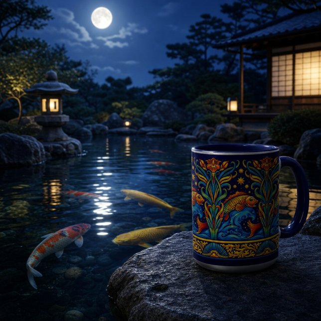 Jugendstil-Koi-Fisch- und Blumenfriesmuster Tasse (Von Creator hochgeladen)