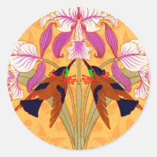 Jugendstil Kolibri-Orchidee rosa Gold Verneuil Runder Aufkleber