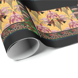 Jugendstil-Kolibri- und Blumengestaltung Geschenkpapier