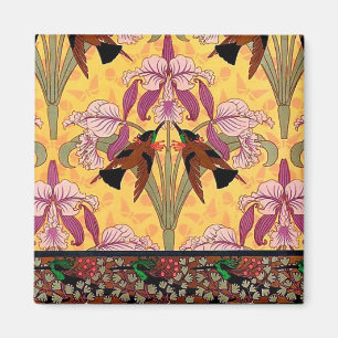 Jugendstil-Kolibri- und Blumengestaltung Magnet