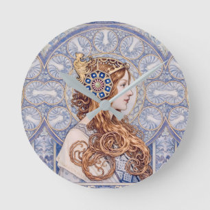 Jugendstil Königinnenporträt Runde Wanduhr