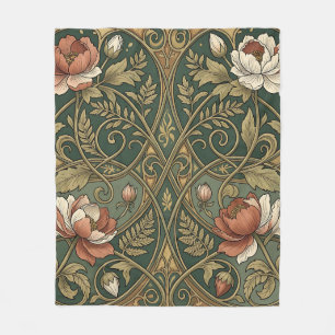 Jugendstil Korallenanemone Smaragd-Gold-Blumenmust Fleecedecke