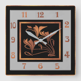 Jugendstil (Kupfer und Schwarz) Quadratische Wanduhr
