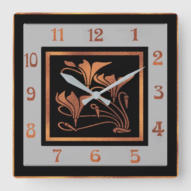 Jugendstil (Kupfer und Schwarz) Quadratische Wanduhr (Vorderseite)