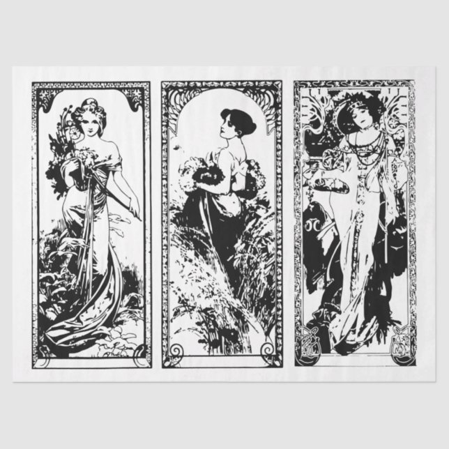 Jugendstil-Lady 24 Dekoupage Tissue Seidenpapier (Vorderseite)