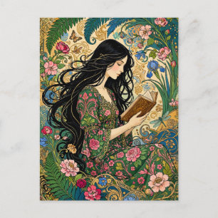 Jugendstil Lesen im Garten Postkarte