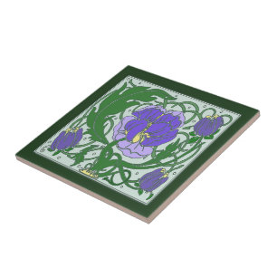 Jugendstil-Lila Pfingstrose Keramikfliese