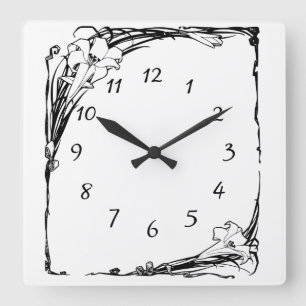 Jugendstil-Lilie Quadratische Wanduhr