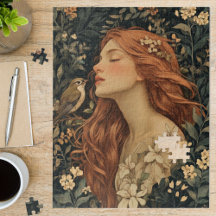 Jugendstil-Mädchen Blumenvogel Kunst