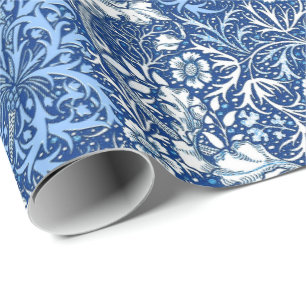 Jugendstil Meeresalgen-Blumen, Kobaltblau und Weiß Geschenkpapier