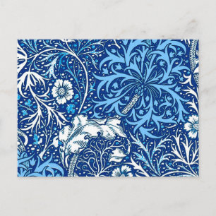 Jugendstil Meeresalgen-Blumen, Kobaltblau und Weiß Postkarte