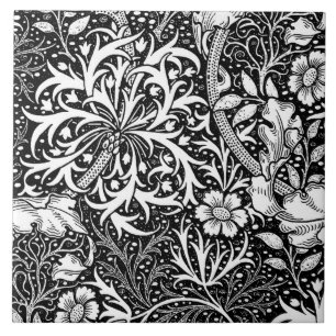 Jugendstil-Meeresalgen-Blumen, Schwarz und Weiß Fliese