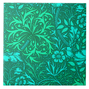 Jugendstil-Meeresalgen-Blumen, Türkis und Aqua Fliese