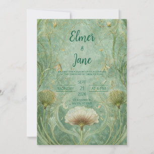 Jugendstil Meeresschaum Gold Ginkgo Blatt Hochzeit Einladung