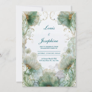 Jugendstil Meergrün Gold Ginkgo Blatt Hochzeit Einladung
