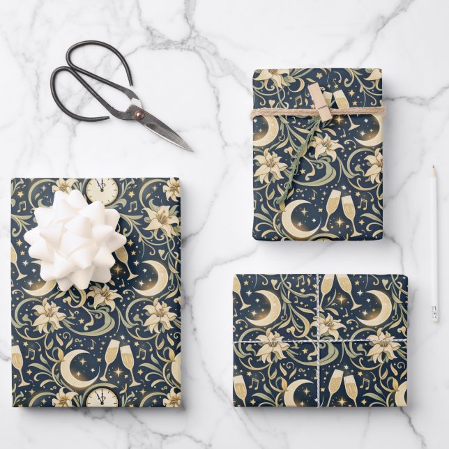 Jugendstil-Mondneujahrsmuster Geschenkpapier Set (Vorderseite)