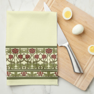 Jugendstil-Monogramm Vintage-Blumenrand-Fries Geschirrtuch