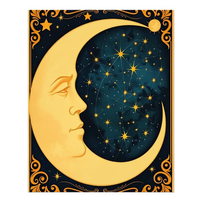 Jugendstil-Moon-Illustration Fotodruck (Vorne)