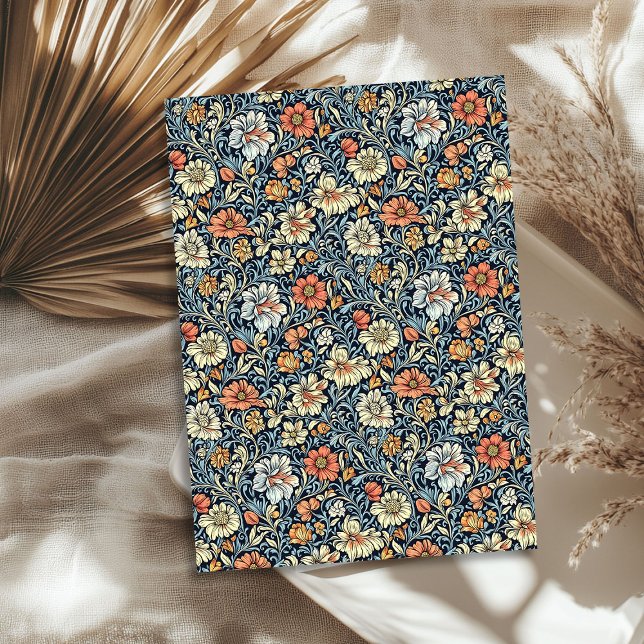 Jugendstil Morris Elfenbein pfirsichweiße Blume bl Seidenpapier (Art nouveau Morris ivory peach white flowers blue Tissue Paper)