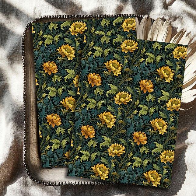 Jugendstil Morris gelbe Blumen pastellblau Salbei Seidenpapier (Art nouveau Morris yellow flowers pastel blue sage Tissue Paper)