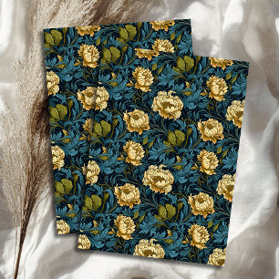 Jugendstil Morris gelbe Blumen pastellblau Salbei Seidenpapier