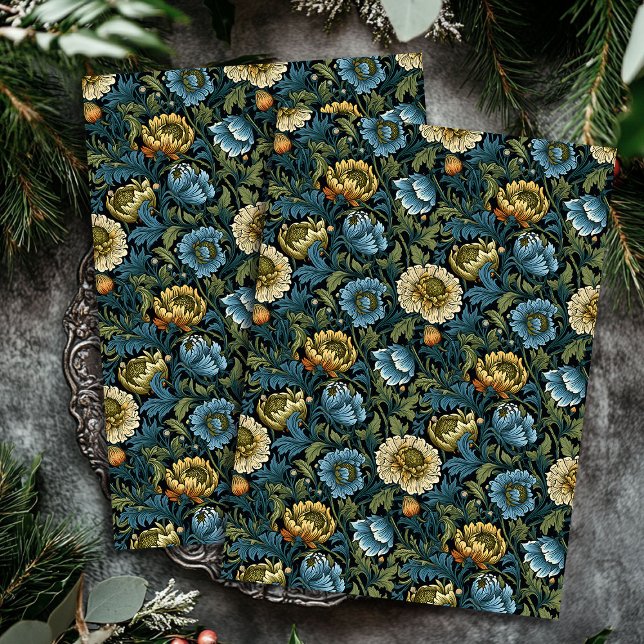 Jugendstil Morris staubige, blaue Elfenbein-Blume  Seidenpapier (Art nouveau Morris dusty blue ivory flowers sage Tissue Paper)