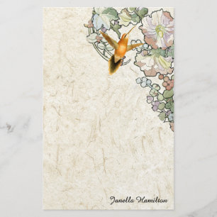 Jugendstil Mucha Blume Hummingbird Briefpapier