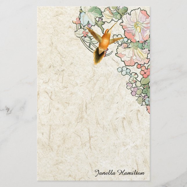 Jugendstil Mucha Blume Hummingbird Briefpapier (Vorderseite)