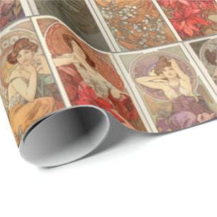 Jugendstil Mucha Edelsteine Muster Vintage Geschenkpapier