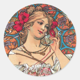 Jugendstil - Mucha - Parfümwerbung Runder Aufkleber