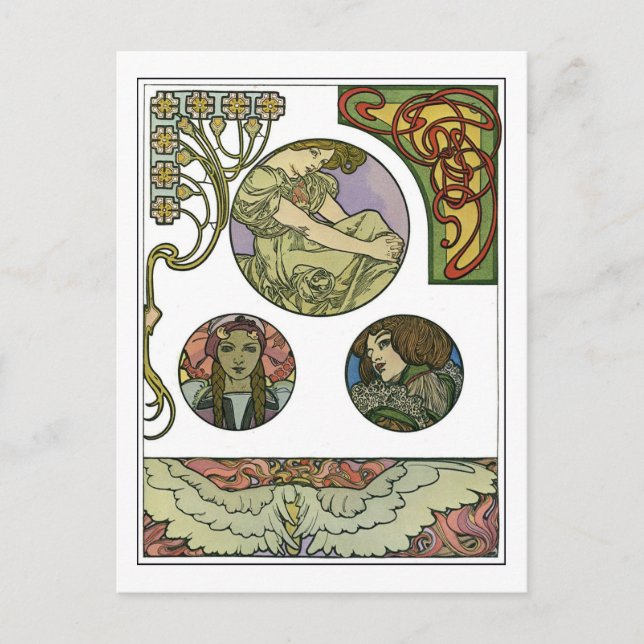 Jugendstil, Mucha Postkarte (Vorderseite)