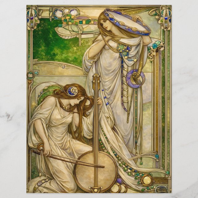 Jugendstil Musikmädchen Vintage-Illustration Briefbogen (Vorderseite)