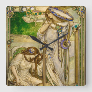 Jugendstil Musikmädchen Vintage-Illustration Quadratische Wanduhr