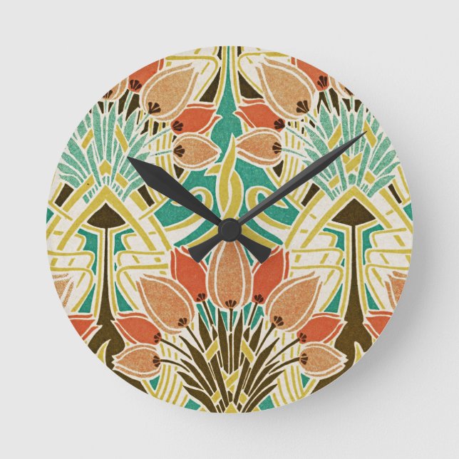 Jugendstil-Muster #11 Runde Wanduhr (Vorderseite)