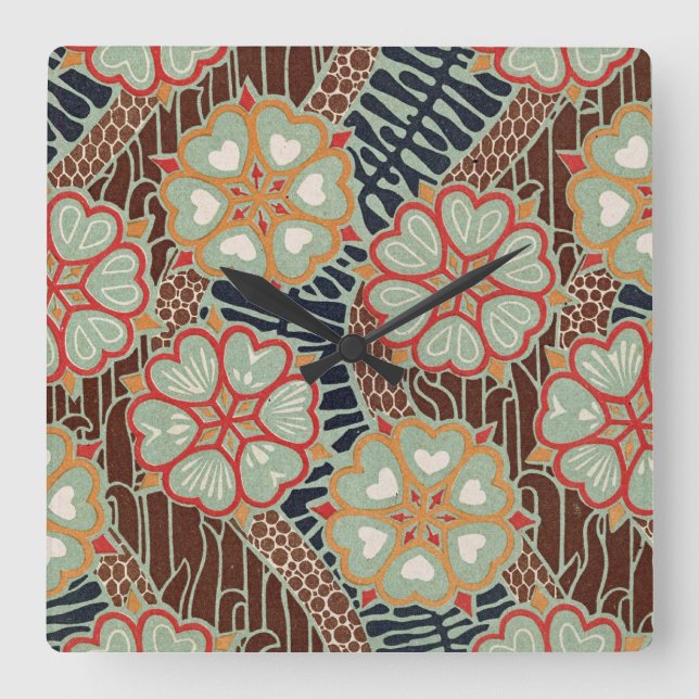 Jugendstil-Muster Nr. 2 in Emporio Moffa Quadratische Wanduhr (Vorderseite)