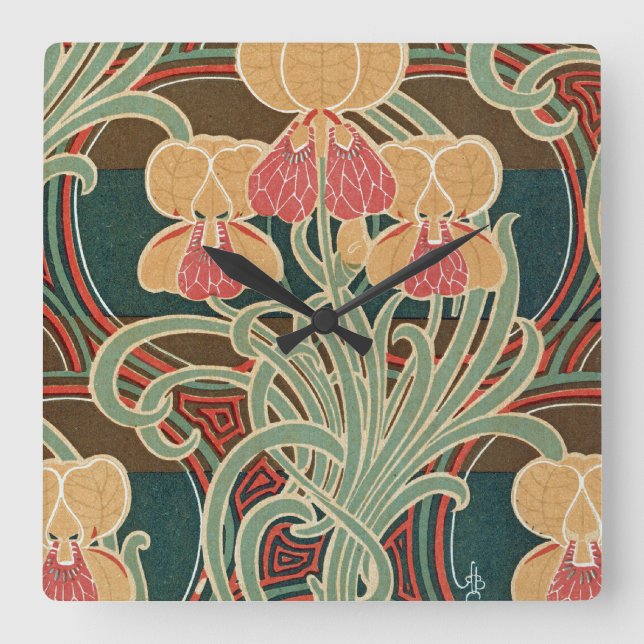 Jugendstil-Muster Nr. 4 in Emporio Moffa Quadratische Wanduhr (Vorderseite)
