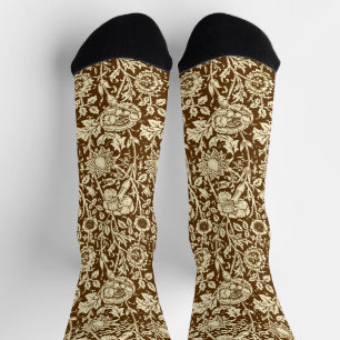 Jugendstil-Nelke-Damaskus, Braun und Creme Socken