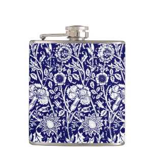 Jugendstil-Nelke-Damaskus, Navy und Weiß Flachmann