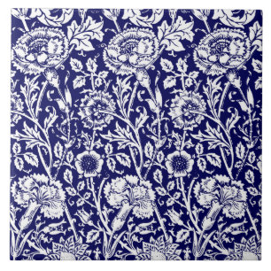 Jugendstil-Nelke-Damaskus, Navy und Weiß Fliese